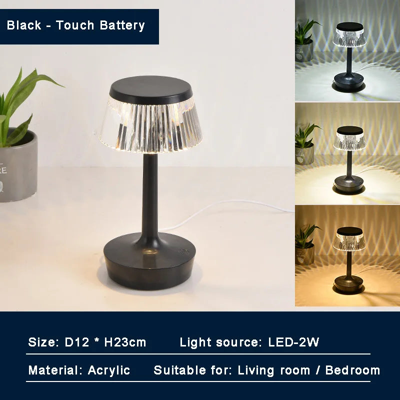 Fantastic Home Decorative Hotel Office Bedroom USB Cable Switch Crystal Lamp rechargeable table lamp For Bar Coffee Store